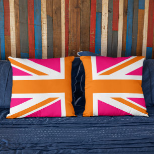 Half Roze en Oranje Union Jack Kussen