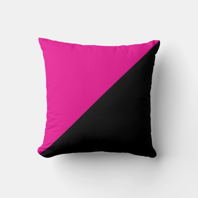 Half roze en zwarte diagonale kleurblok kussen (Voorkant)