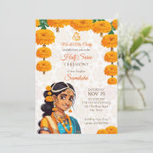 Half Saree ceremonie schattig indiase meisje met g Kaart (Staand voorkant)