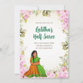 Half Saree Evite Indian Saree functie uitnodiging (Voorkant)