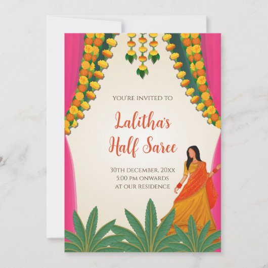 Half Saree feest digitale uitnodigingen (Voorkant)