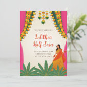 Half Saree feest digitale uitnodigingen (Staand voorkant)