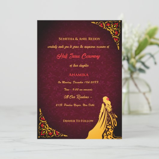 Half Saree Ritu Kala Samskara Kaart (Staand voorkant)