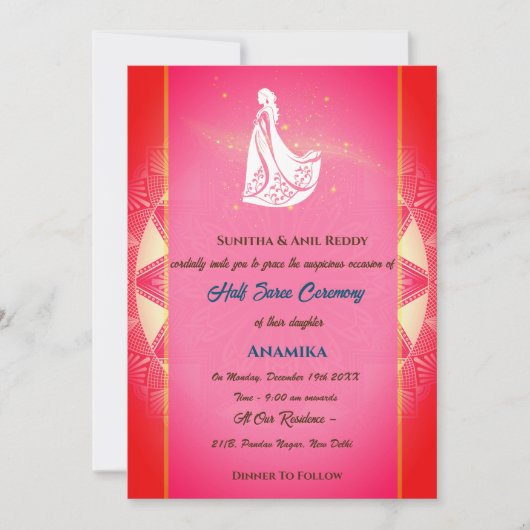 Half Saree Ritu Kala Samskara Kaart (Voorkant)