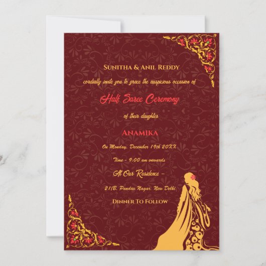 Half Saree Ritu Kala Samskara Kaart (Voorkant)