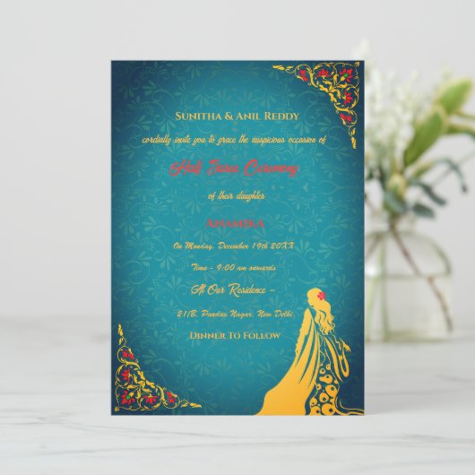 Half Saree Ritu Kala Samskara Kaart (Staand voorkant)