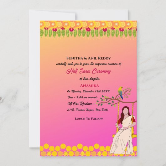 Half Saree Ritu Kala Samskara Kaart (Voorkant)