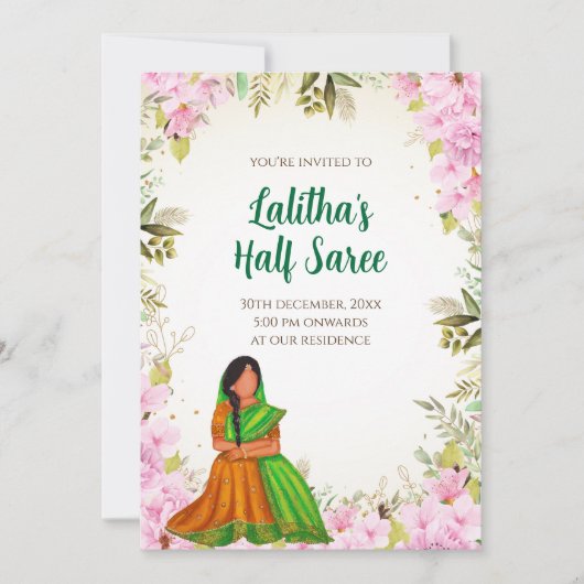 Half Saree uitnodiging Indiase Saree-functie uitno (Voorkant)