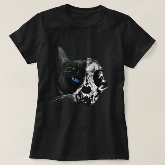 Half schedel, half kat het ultieme horror T-shirt (Design voorkant)