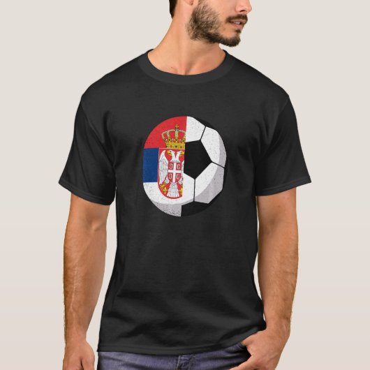 Half Servië vlag halve Football Voetbal T-shirt (Voorkant)