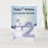 Half Sister Happy 2nd Birthday Snowman Building Kaart (Voorkant)