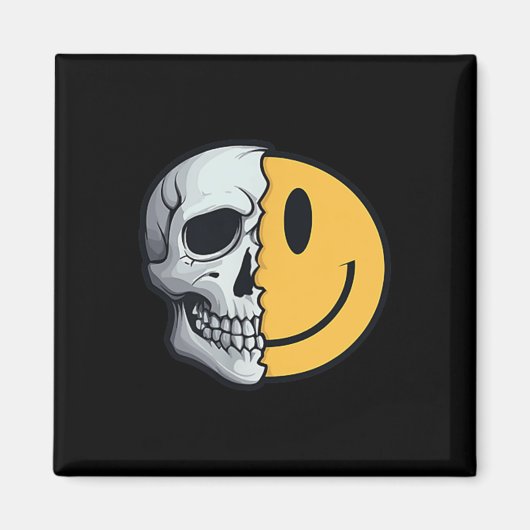 Half Skull Smile Face Rave Skeleton 70s 80s 90s Ta Magneet (Voorkant)