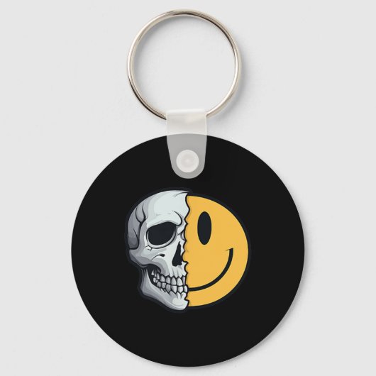 Half Skull Smile Face Rave Skeleton 70s 80s 90s Ta Sleutelhanger (Voorkant)