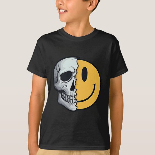 Half Skull Smile Face Rave Skeleton 70s 80s 90s Ta T-shirt (Voorkant)