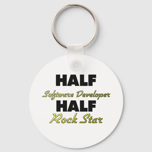Half Software Developer Half Rock Star Sleutelhanger (Voorkant)
