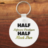 Half Software Developer Half Rock Star Sleutelhanger (Voorkant)