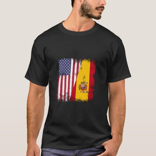 Half Spaans Flag Hoodie Spanje US T-shirt (Voorkant)