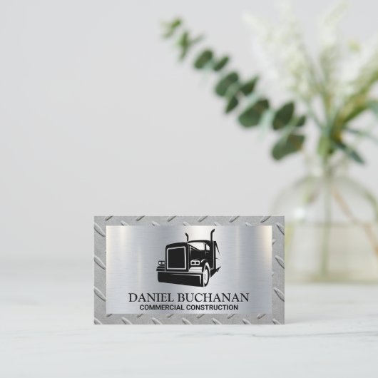 Half Truck-logo | Metalen borstel | Stalen rand Visitekaartje (Staand voorkant)