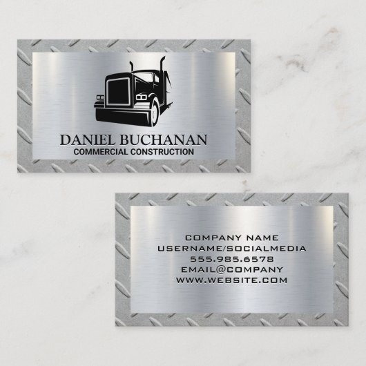 Half Truck-logo | Metalen borstel | Stalen rand Visitekaartje (Voorkant / Achterkant)