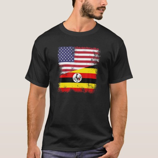 Half Ugandese vlag | Uganda USA Gift T-shirt (Voorkant)
