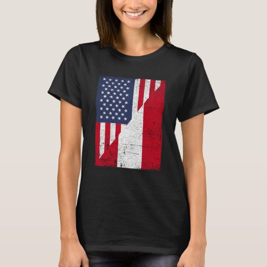 Half USA Flag Half Austria Flag American Austrian T-shirt (Voorkant)