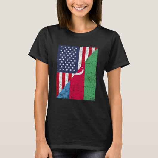 Half USA Flag Half Azerbaijan Flag American Azerba T-shirt (Voorkant)