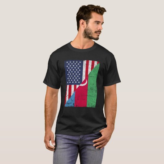 Half USA Flag Half Azerbaijan Flag American Azerba T-shirt (Voorkant volledig)
