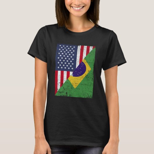 Half USA Flag Half Brazil Flag American Brazilian T-shirt (Voorkant)