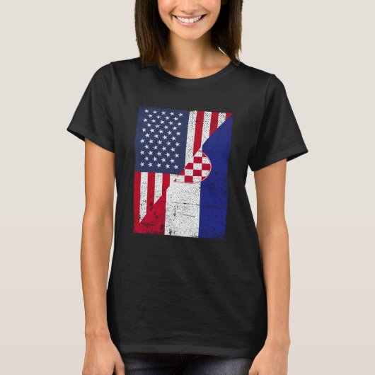 Half USA Flag Half Croatia Flag American Croatian T-shirt (Voorkant)