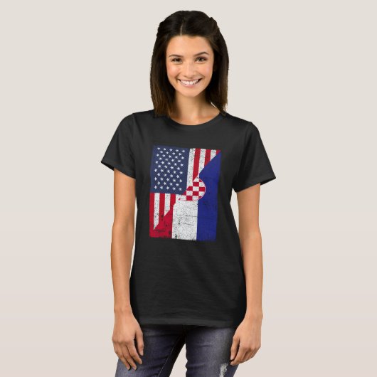 Half USA Flag Half Croatia Flag American Croatian T-shirt (Voorkant volledig)