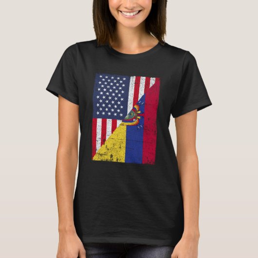 Half USA Flag Half Ecuador Flag American Ecuadoria T-shirt (Voorkant)