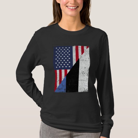 Half USA Flag Half Estonia Flag American Estonian T-shirt (Voorkant)