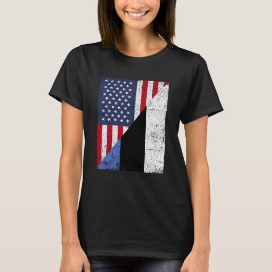 Half USA Flag Half Estonia Flag American Estonian T-shirt (Voorkant)