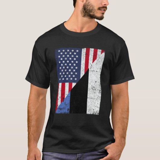 Half USA Flag Half Estonia Flag American Estonian T-shirt (Voorkant)