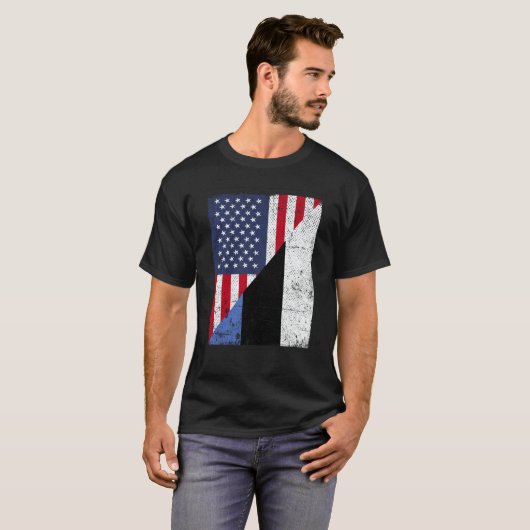 Half USA Flag Half Estonia Flag American Estonian T-shirt (Voorkant volledig)