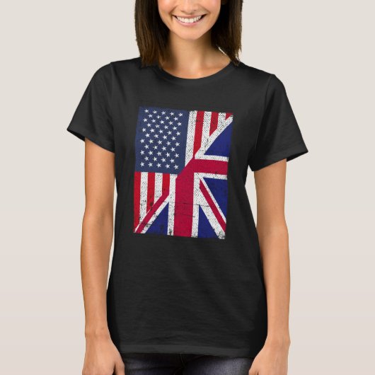 Half USA Flag Half Great Britain Flag American Bri T-shirt (Voorkant)