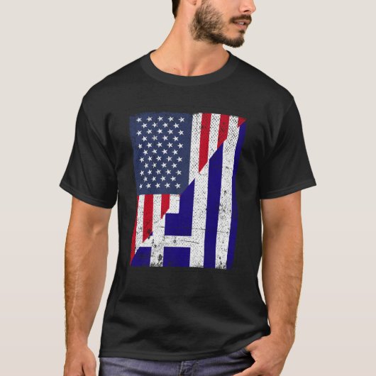 Half USA Flag Half Greece Flag American Greek T-shirt (Voorkant)