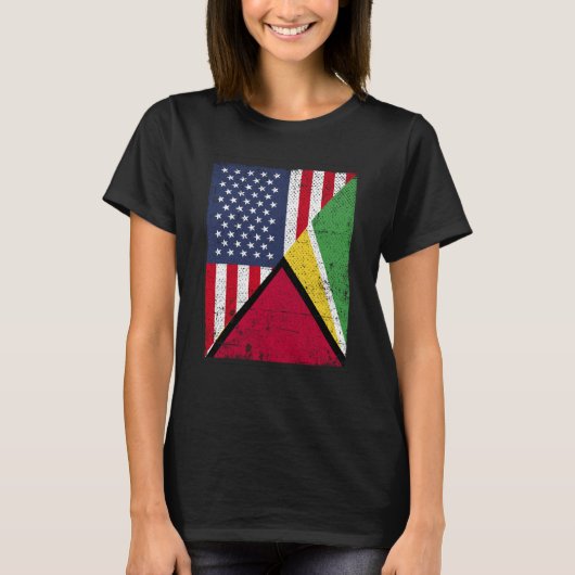 Half USA Flag Half Guyana Flag American Guyanian T-shirt (Voorkant)