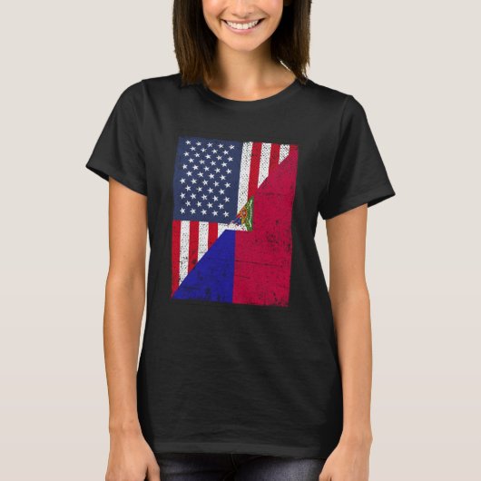 Half USA Flag Half Haiti Flag American Haitian T-shirt (Voorkant)