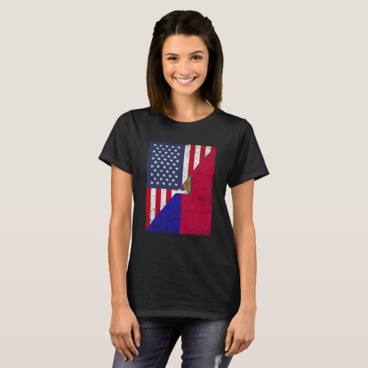 Half USA Flag Half Haiti Flag American Haitian T-shirt (Voorkant volledig)
