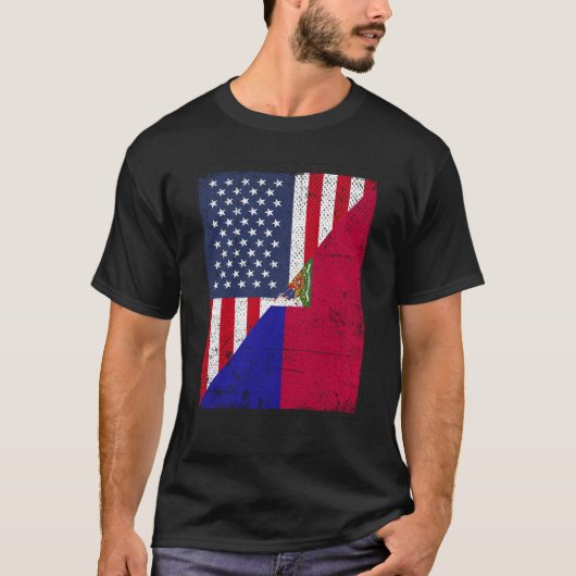 Half USA Flag Half Haiti Flag American Haitian T-shirt (Voorkant)