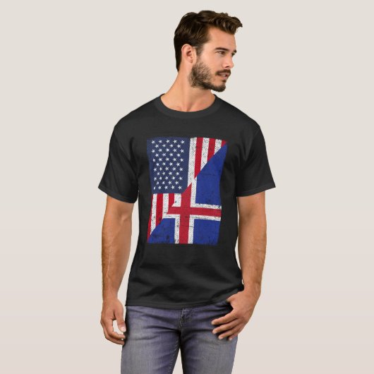 Half USA Flag Half Iceland Flag American Icelandic T-shirt (Voorkant volledig)