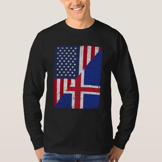 Half USA Flag Half Iceland Flag American Icelandic T-shirt (Voorkant)