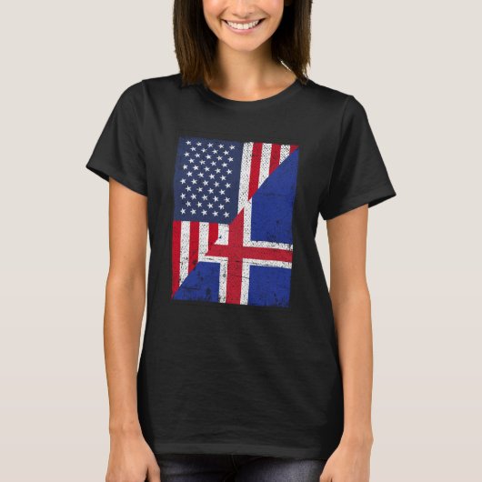 Half USA Flag Half Iceland Flag American Icelandic T-shirt (Voorkant)