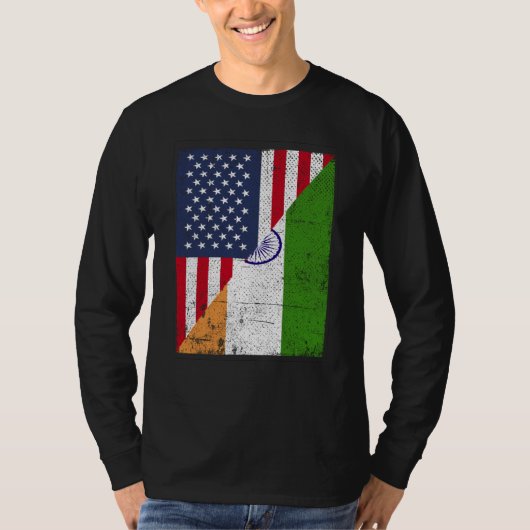 Half USA Flag Half India Flag American Indian T-shirt (Voorkant)