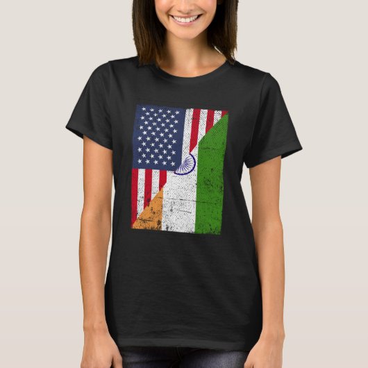 Half USA Flag Half India Flag American Indian T-shirt (Voorkant)