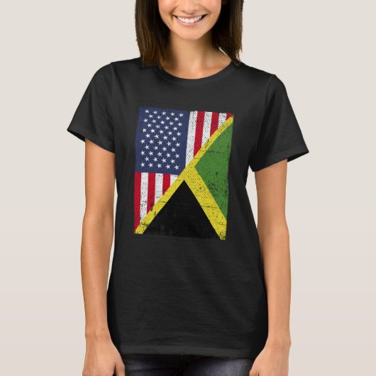 Half USA Flag Half Jamaica Flag American Jamaican T-shirt (Voorkant)