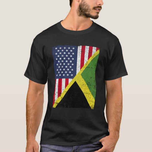 Half USA Flag Half Jamaica Flag American Jamaican T-shirt (Voorkant)