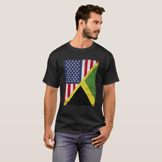 Half USA Flag Half Jamaica Flag American Jamaican T-shirt (Voorkant volledig)