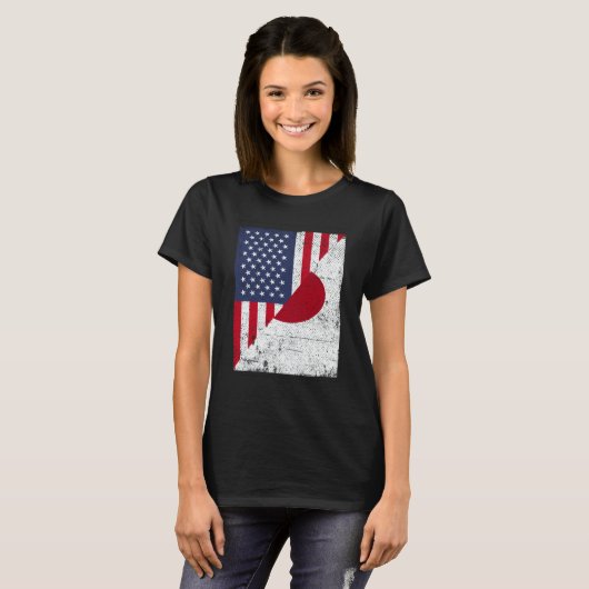 Half USA Flag Half Japan Flag American Japanese T-shirt (Voorkant volledig)